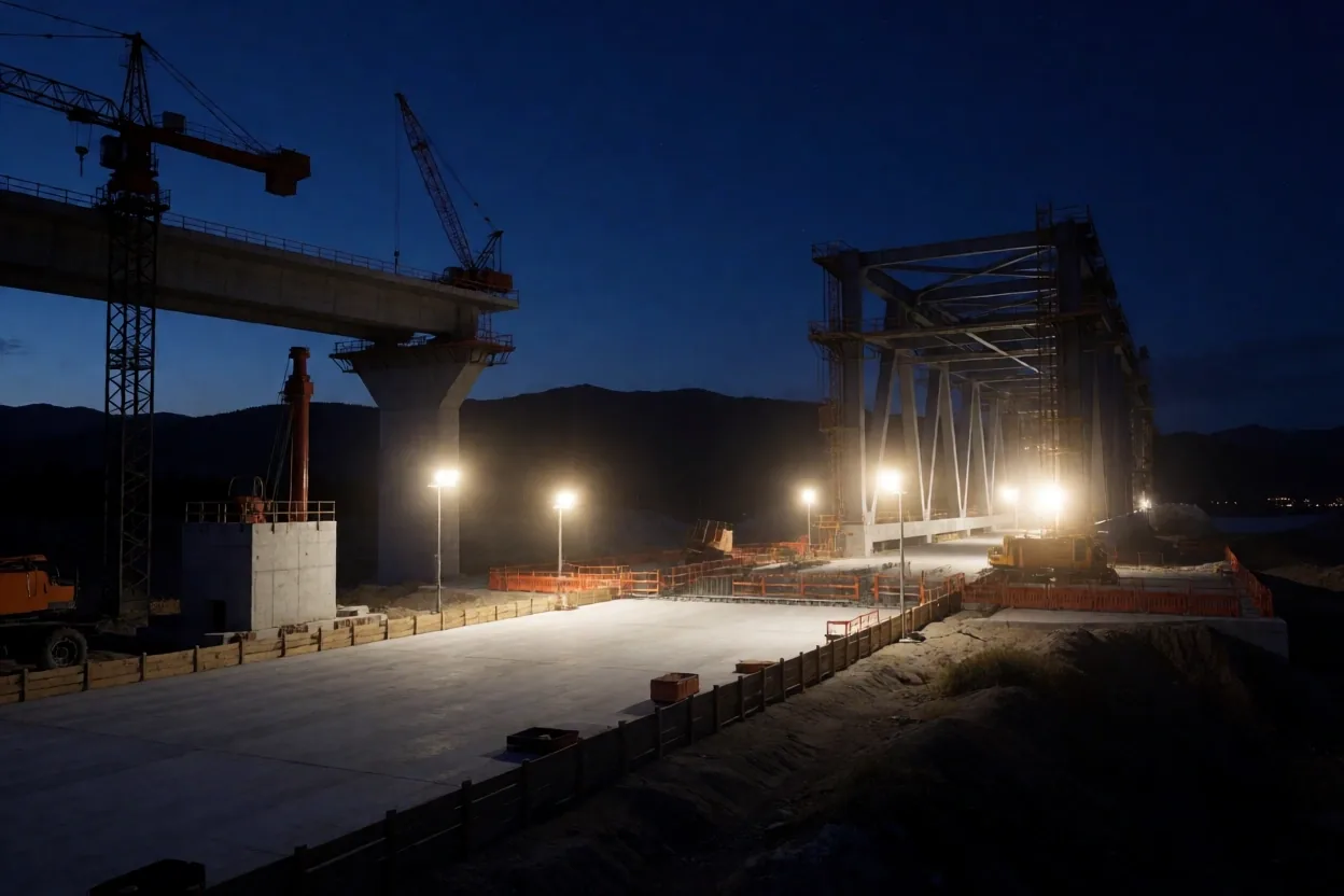 Baustellen-Architektur bei Nacht
