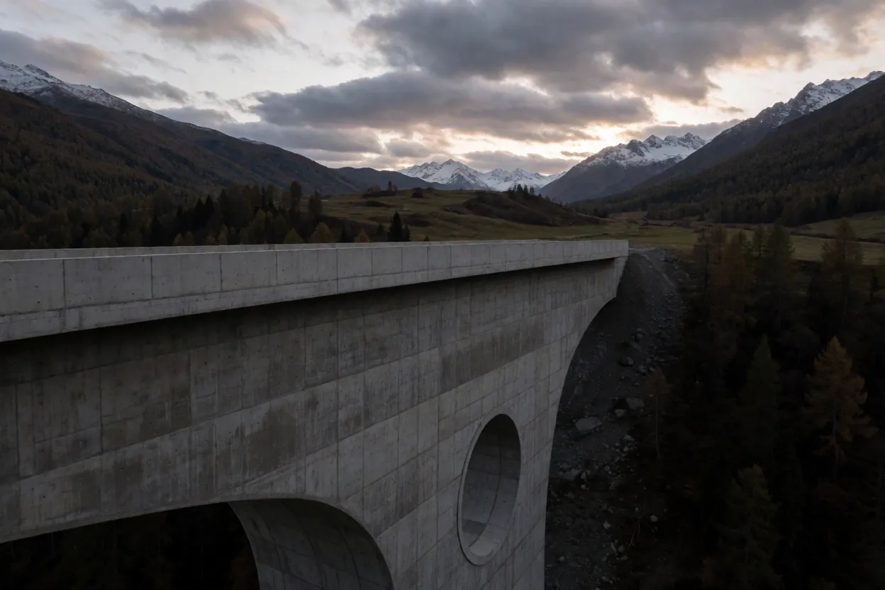 Schweizer Tunnelportal bei Nacht